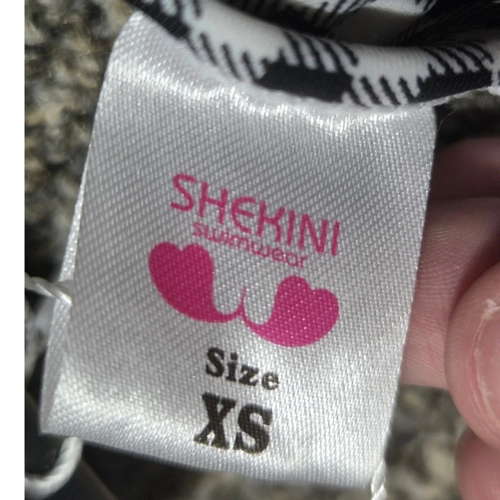 Shekini Bikini Set Womens XS Black White Gingham Ruffle 2‎ Piece Swimsuit